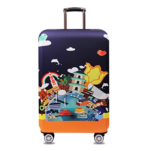 YianBestja Elastisch Kofferhülle Kofferschutzhülle Gepäck Cover Reisekoffer Hülle Koffer Schutzhülle Luggage Cover mit Reißverschluss (Building, L (25-28 Zoll))