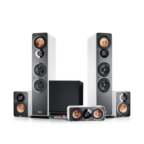 Teufel Ultima 40 Surround Power Edition 5.1-Set - Heimkino Lautsprecher 5.1 Soundanlage mit riesigem Subwoofer (optional kabellos ansteuerbar), Bassreflex, 3-Wege-System - Weiß