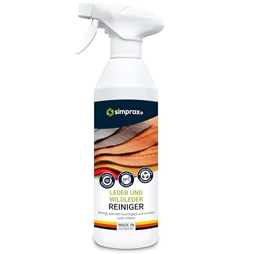 SIMPRAX® Pulitore per Pelle, Senza PFC Con Ingredienti Naturali - Pulizia Sedili Auto, Divani, Giacche, Borse, Scarpe & Mobili – Formula Delicata & Nutriente che Rimuove Macchie & Sporco, 500 ml