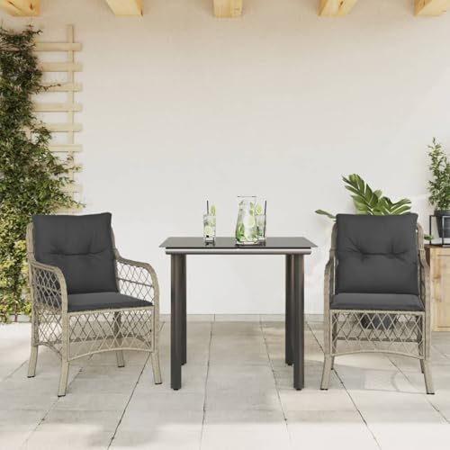 Homgoday Garten-Bistro-Set mit PE-Rattan, 4 Sitzpl?TZE, anthrazit Kissen, UV-best?ndig, wasserdichte Hülle empfohlen | Gartenm?Bel Set Model3212173