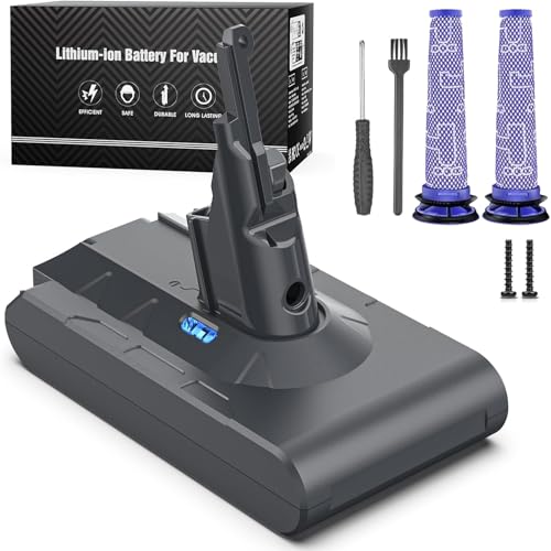 Keenstone V8 Akku 6500mAh, 21.6V Ersatzakku für Dyson SV10 V8 Absolute Animal Fluffy Animal Exclusive Trigger mit 2 Filtern