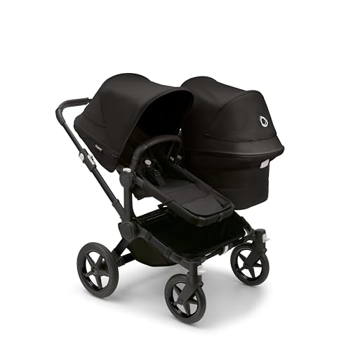 Bugaboo Donkey 5 Duo Geschwister-Kinderwagen, verbessertes Side by Side Design, wendbarer Sitz, Ein-Hand-Lenkung und extra viel Stauraum, Midnight Black