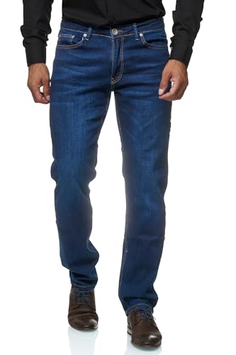 JEEL Herren-Jeans - Regular-Fit Straight-Cut - Stretch - Jeans-Hose Basic Washed 01-Navy 33W / 32L