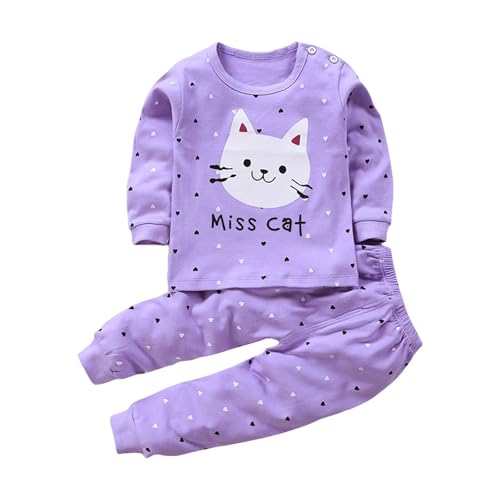 Mädchen Schlafanzug Set Pyjama Kinder Bekleidungs Zweiteilig Schlafanzug Lange Hosen Kinderkleidung Animal Druck Langarm Nachtwäsche Baby Junge Outfit Baumwolle Hauskleidung (Purple, 12-24 Months)