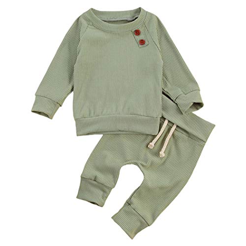 Geagodelia Babykleidung Set Baby Jungen Mädchen Kleidung Outfit Langarm T-Shirt Top + Hose Neugeborene Weiche Einfarbige Babyset T-8718 (Grün, 3-6 Monate)