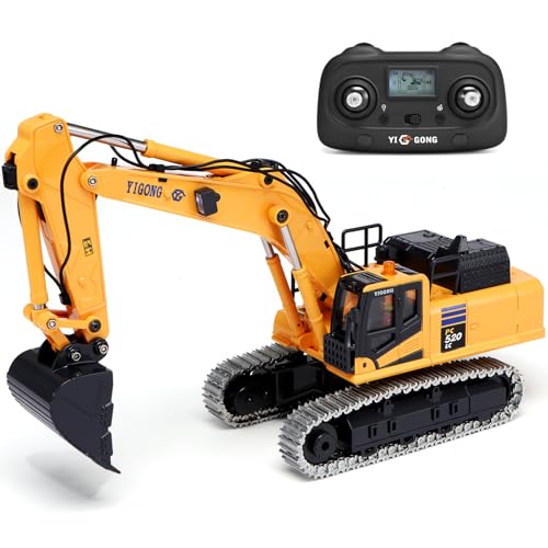 kolegend Profi-Metall Mini RC Bagger für Erwachsene - Funkfernsteuerung Modellbaumaschine mit Präzisions-Gewindespindel Grab-System, 2 Akkus & Tragekoffer