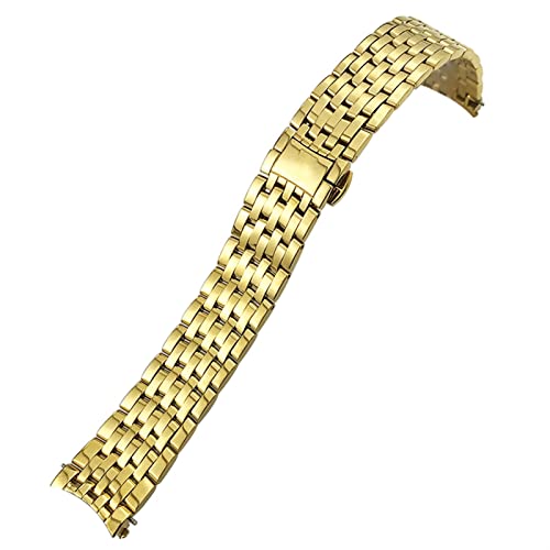 GANYUU 20 mm, 16 mm, 19 mm, Edelstahl-Uhrenarmband Ersatz für Omega De Ville PRESTIGE Orbis Edition Uhrenarmband Metall glänzend (Farbe: Gold, Größe: 19 mm)