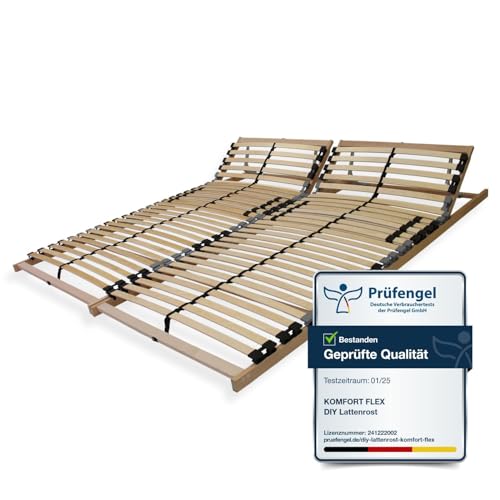 Sleepneo Lattenrost 160x200, Kopfteil verstellbar, Ergonomischer 7-Zonen-Lattenrost, Buchenholz, 28 Latten, Selbstmontage, hohe Traglast bis 150Kg