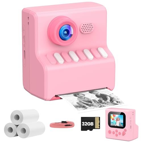 Kinder Kamera mit Fotos Drucken: HODDRCCN 1080P Kinder Sofortbildkamera Pink - 32G - Geschenke für 3 4 5 6 8 7 9 10 11 12 13 14 Jahre Jungen und Mädchen - Geburtstagsgeschenk Weihnachten Spielzeug