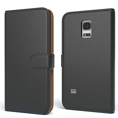 EAZY CASE Tasche kompatibel mit Samsung Galaxy S5 Mini Schutzhülle mit Standfunktion Klapphülle Bookstyle, Handytasche Handyhülle mit Magnetverschluss und Kartenfach, Kunstleder, Schwarz
