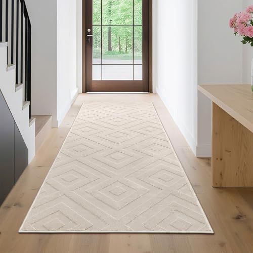 Enyhom Lang Flur Teppich Läufer, Waschbar rutschfest Teppichläufer Flurteppich Küchenteppich Läufer für Eingang (Beige, 80 * 200cm)