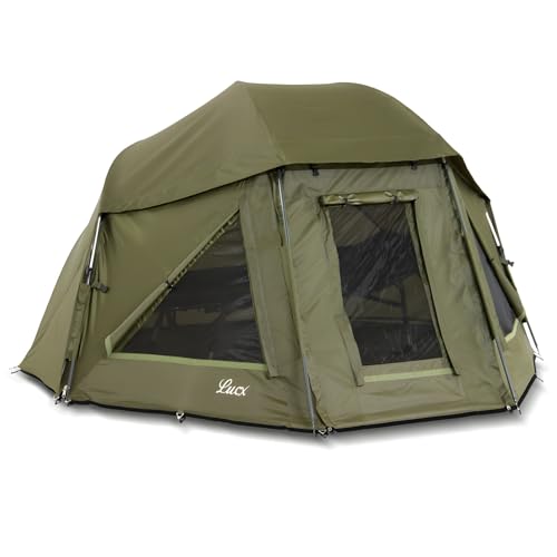 Lucx Wolf Brolly Schirmzelt für 1-2 Mann - wasserdichtes Angelzelt mit 10.000 mm Wassersäule, herausnehmbarer Bodenplane & Abnehmbarer Front - Karpfenzelt & Outdoor Shelter