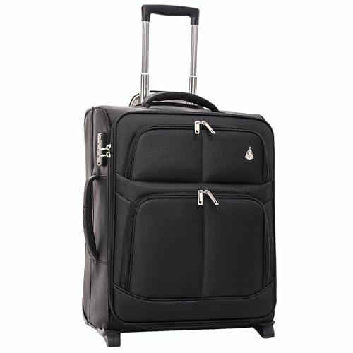 Aerolite Erweiterbar 55x40x20cm auf 55x40x23cm Lufthansa Eurowings Bordgepäck Handgepäck Koffer 55x40x20 55x40x20 mit 2 Rollen - Auch für Condor, SunExpress, TUI und Vieles Mehr (Schwarz)