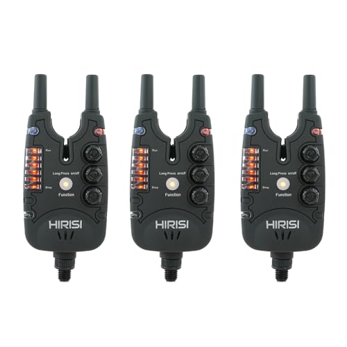 Hirisi Tackle Wasserdichter Bissanzeiger zum Karpfenangeln, mit 9 LEDs und Lautstärketon-Empfindlichkeitseinstellung, Angelzubehör (B150-3)