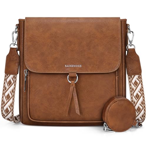 RAINSMORE Umhängetasche Damen Mittelgroß Handtasche Damen Crossbody Bag Leder PU Schultertasche Damen-umhängetaschen mit Breiten Schultergurten
