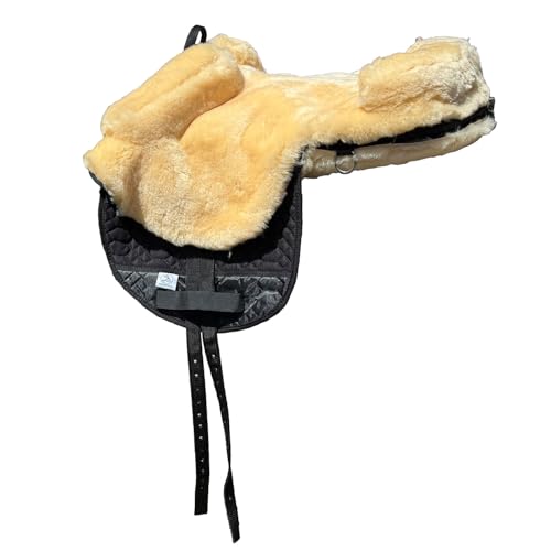 Brama West Lammfellsattel Reitsattel | 100 % Merino-Lammfell mit Baumwoll-Steppstoff | gepolstert mit Pauschen & Sattelkranz | abnehmbare Sitzfläche | mit D-Ringen & Gurtstrupfen – Natur