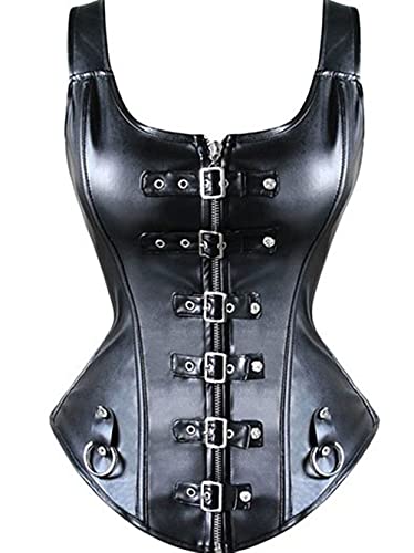 KUOSE Damen Vollbrust Lackleder Korsett Corsagentop Bustier Korsage Shirt Farbe Schwarz, Groesse M Schwarz EUR(34-36)M