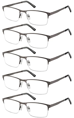 EYECEDAR Amcedar 5 stuks Lesebrille Herren Quadratischer Rahmen Metall Grau Edelstahl Material Federscharniere Enthalten Lesebrille 2.00
