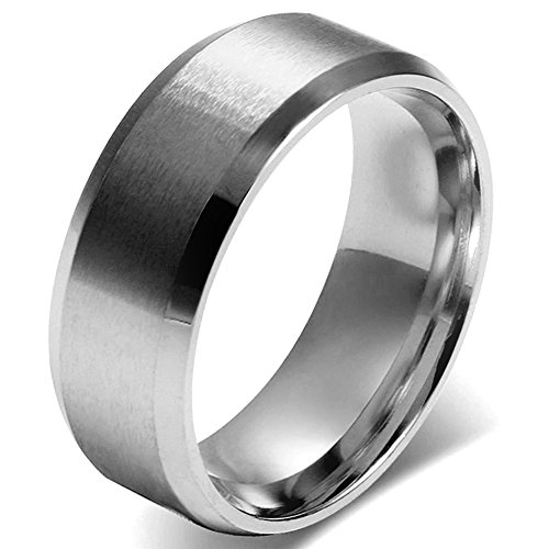 JewelryWe Schmuck 8mm Herren Ring, Polished Ehe-Verlobungs Eheringe Partnerringe Edelstahlring, Silber Bandring Größe 76 mit Geschenk Tüte
