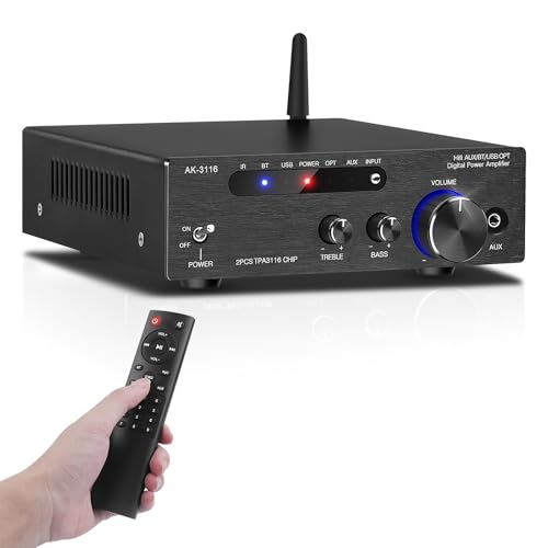 HiFi-Verstärker mit Bluetooth 5.0, AK-3116 Mini Stereo Audioverstärker 2.0-Kanal 100W x 2 Empfänger Digitaler Leistungsverstärker der Klasse D Mit Chip TPA3116, USB,AUX,BT-Eingang