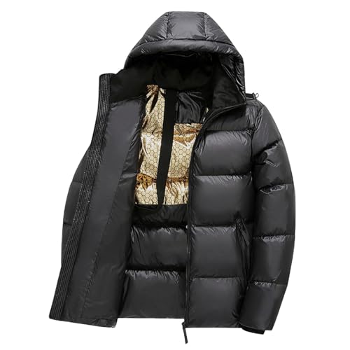 Glanz Puffer Jacke Herren mit Kapuze Glänzende Winterjacke Men Winter Daunen Jacket Moderne Wendejacke Hip Hop Daunenjacke Hooded Übergröße Herrenjacke Warme Dicke Steppjacke 02 Schwarz 4XL