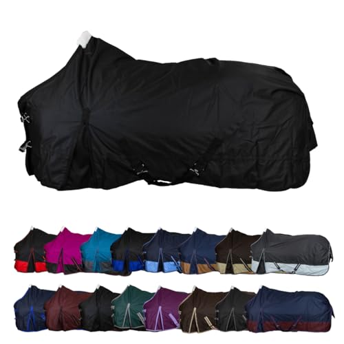 RL24 - Weidedecke 600D Basicline – als Regendecke & Übergangsdecke – Wind- & wasserdichte Outdoordecke mit Innenfutter & Kreuzbegurtung – Pferdedecke in Schwarz – 135cm (Nylonfutter)