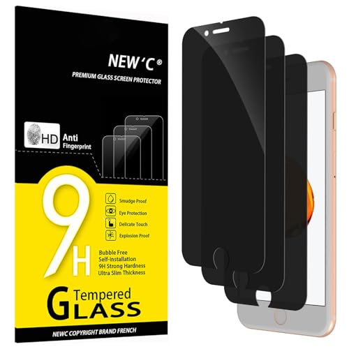 NEW'C 3 Stück, Sichtschutz Panzer Schutz Glas für iPhone 8 Plus, iPhone 7 Plus, Verbesserter 28-Grad-schutzwinkel, Ultra-Haltbare 9H Härte, Blasenfrei