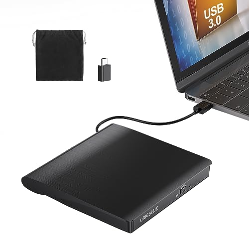 ORIGBELIE Externes DVD Laufwerk, USB 3.0 Externer DVD Brenner +/-RW CD ROM Externe Optische Laufwerke Tragbarer Externes CD Laufwerk für Laptop Desktop PC Apple Mac Windows 11/10/8/7/XP Linux OS