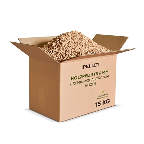 IPELLET Holzpellets Premium – 15 kg Karton oder 975 kg Palette – effizienter Brennstoff zum Heizen (Holzpellets 15 kg Karton)