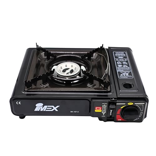 IMEX Tragbarer Gaskocher mit Piezo-Zündung – Butan-Kocher für Camping, Outdoor & Festival – 7650 BTU Leistung 2,2 KW Tragekoffer – Modell BK-167-A