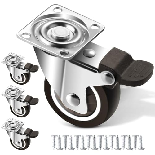 4er Set Möbelrollen 50 mm, Schwerlastrollen mit 4 Bremse, Rollen für Möbel, Transportrollen mit 100kg Gesamtkapazität, 360° Drehbar Lenkrollen, Bockrollen für Tisch (Schwarz, 50mm)