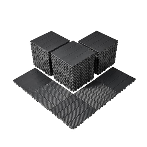 VEVOR Terrassenfliesen, 54er-Set, Balkonfliesen 30 x 30 cm, Klickfliesen, wasserdichter Kunststoff-Bodenbelag für den Außenbereich, Terrassenbodenbelag für Veranda, Pool, Balkon, Hinterhof, Dunkelgrau