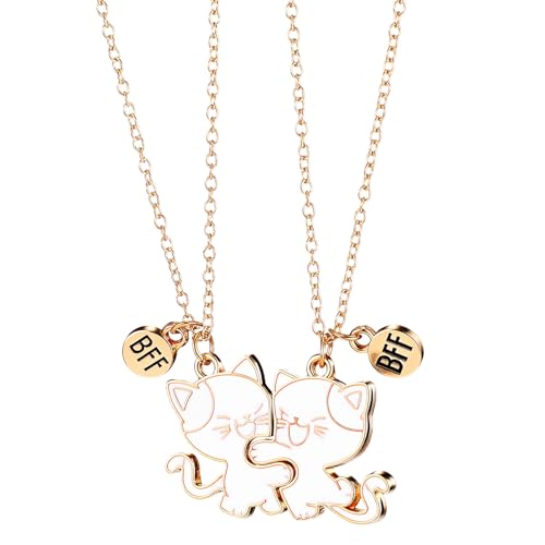 SHENLIU 2 Stück Freundschaftskette, Freundschafts Katzen Kette Gold Freunde Ketten Magnetische Halskette Mit Katze Anhänger Für Geburtstag Weihnachten Brautjungfer Oder Schwestern