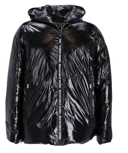 VERSACE JEANS COUTURE Schwarze Herrenjacke mit Kapuze. Zwei Taschen auf der Vorderseite mit Reißverschluss. Reißverschluss an der Vorderseite., Schwarz, 48