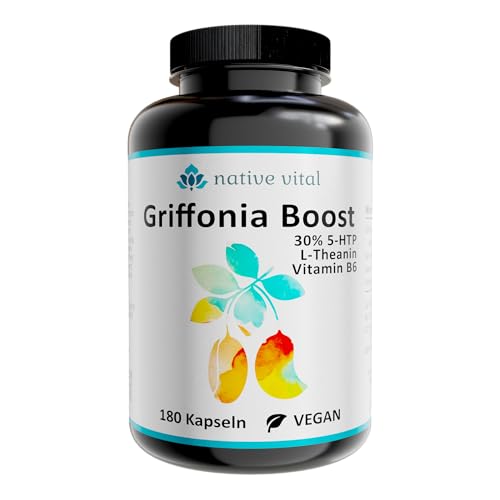5-HTP 150mg pro Tagesdosis - 180 Kapseln mit L-Theanin und Vitamin B6 - made in Germany - vegan - aus Griffonia Samen