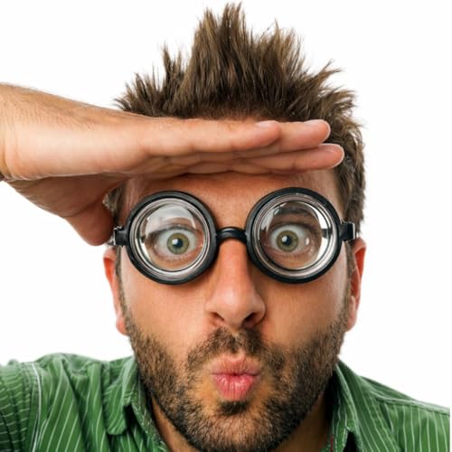 Hatstar Lustige Streber Brille | Riesenaugen Fachidiot Sonderling | Streber Nerd Horn Brille für Damen und Herren, Kinder | Kostüm Accessoire zu Karneval & Fasching