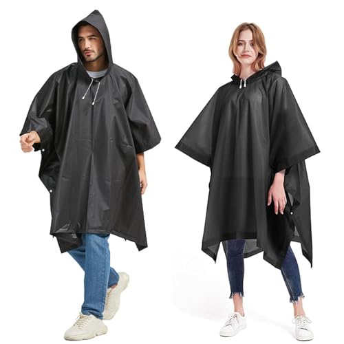 AHEJIOO 2 Stück Wiederverwendbar Regencape Wasserdicht, Poncho Regen, Eva Regenponcho Schwarz Unisex, Für Regenponcho Festival, Festival Zubehör, Survive, Fahrrad, Wandern, Camping Zubehör