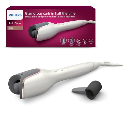Philips automatischer Lockenstab 8000 Series, Lockenwickler/Curler mit MoistureProtect Technologie, 27 verschiedene Stylingoptionen, Weiß, Modell BHB878/00