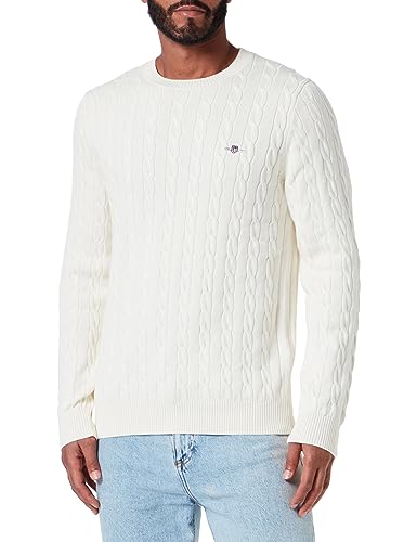 GANT Herren Cotton Cable C-neck Pullover, Cream, L EU