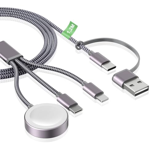 Ladekabel für Apple Watch und iPhone Ladegerät - 120cm USB C Charging Kabel Ladestation für iWatch Serien, 3 in 2 SchnellLadekabel für iPhone 17/16/15/14/13/12/11/iPad/AirPods