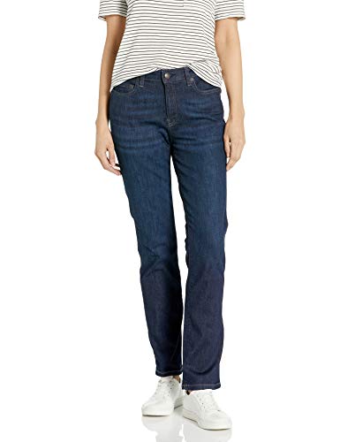 Amazon Essentials Damen Schmale Jeans Mit Geradem Schnitt und Mittelhohem Bund - Auslaufmodell, Dunkle Waschung, 40