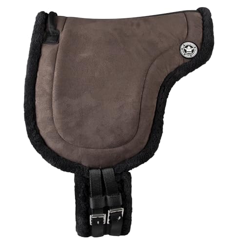 PFIFF 103004 Reitpad, Bareback Pad, baumloses Reitkissen aus Velour-Kunstleder und Kunstfell, Sattelkissen inkl. Sattelgurt, Braun, Pony