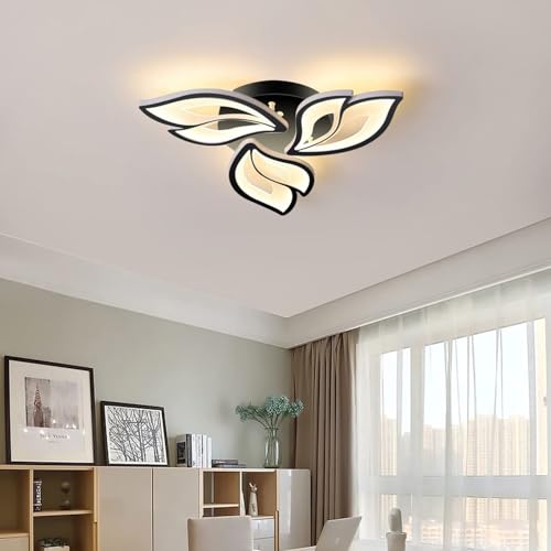 KLGFI LED Deckenleuchte Schlafzimmer Blütenblatt Design, 40W Deckenlampe Dimmbar, Wohnzimmerlampe Decke für Wohnzimmer Schlafzimmer Küche (Schwarz, Ohne Fernbedienung)