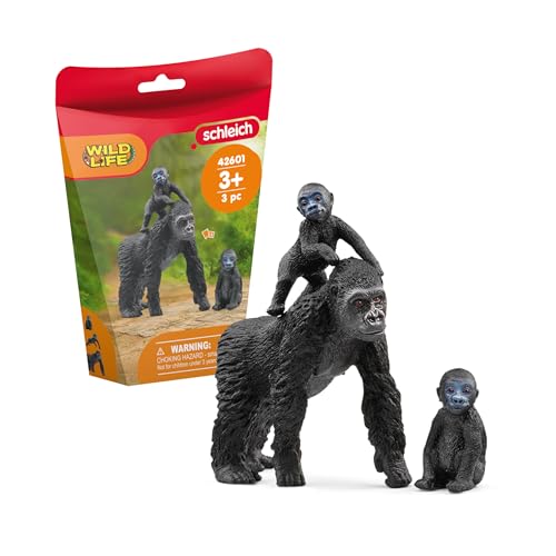 SCHLEICH WILD Life | Gorilla Familie 42601 | Gorillamutter mit 2 Babys | detailgetreue Tierfiguren | Geschenkidee für Jungen & Mädchen | Deko für Geburtstag | Spielfigur ab 3 Jahre | Set aus 3 Teilen