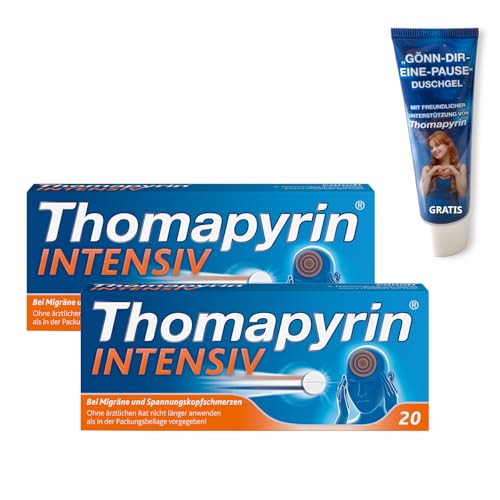 Thomapyrin INTENSIV Tabletten - 3fach Power bei intensiveren Kopfschmerzen & Migräne - 2 x 20 Stk. + Duschgel