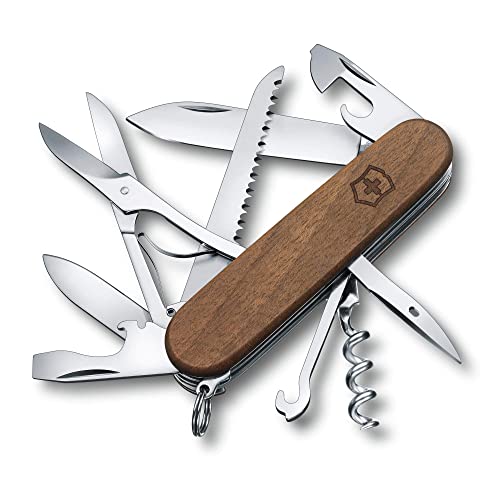 Victorinox Schweizer Taschenmesser Huntsman Wood, Multitool, Swiss Army Knife mit 13 Funktionen, Klinge, Korkenzieher, Dosenöffner, Braun