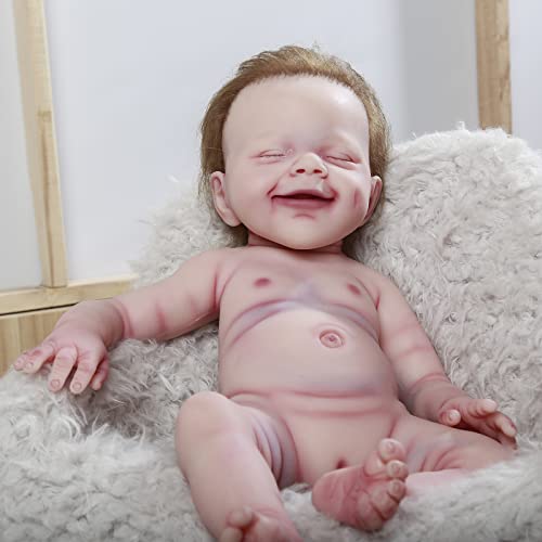 Ganzkörper Silikon Reborn Babypuppe 47 cm Mädchen,Vollsilikon Babypuppes,Nicht Vinyl Puppe,Realistische Reborn Babypuppe,Kinderpuppe Baby Doll (47CM, Haare haben)