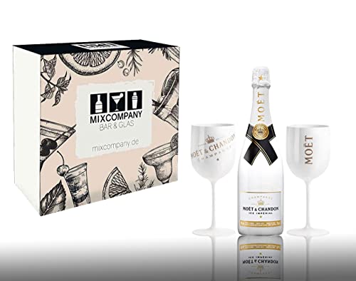 Individuelles Geschenkset mit Moet Geschenkset - Moet & Chandon ICE Imperial Champagner 0,75l (12% Vol) + 2er Set Becher in weiß/gold Champagne Becher Kelche -[Enthält Sulfite]