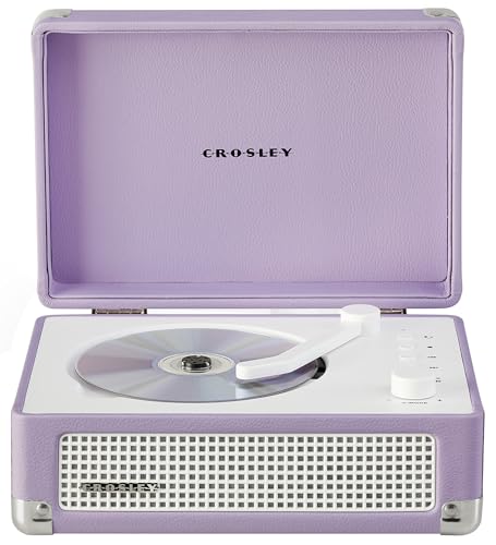 Crosley CR3505A-LN Cruiser Retro tragbarer CD-Player mit Stereo-Bluetooth-Lautsprechern und FM-Radio, Lavendel