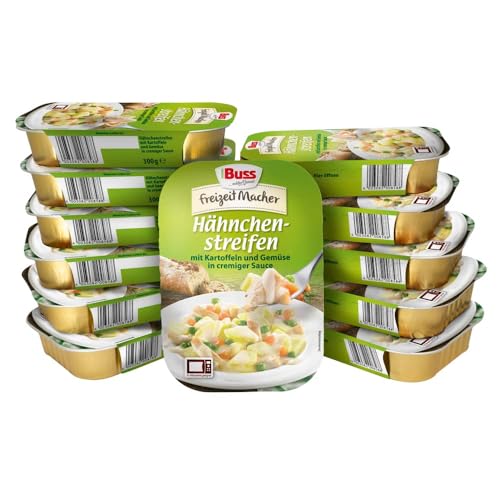 Buss Freizeitmacher Hähnchenstreifen mit Kartoffeln und Gemüse in cremiger Sauce - Fertiggerichte zum Aufwärmen in Mikrowelle & Topf - Schnell & Einfach Zubereitet - 12 x 300g